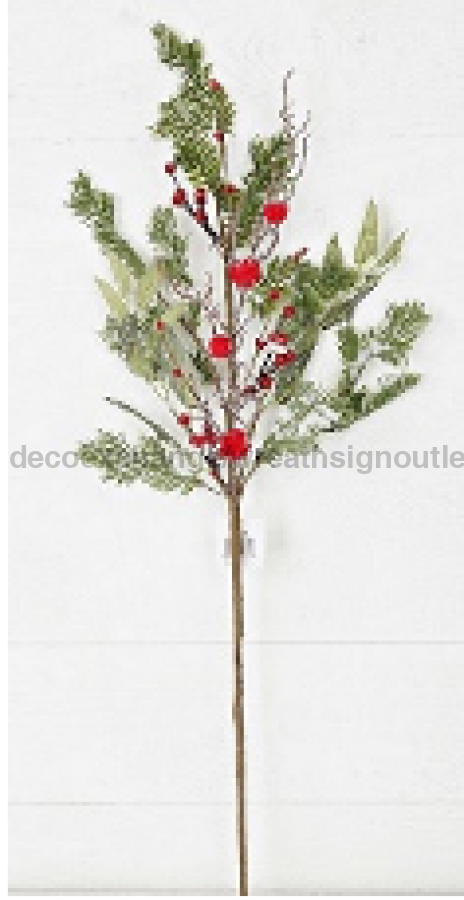 28In Snowy Pine And Greenery Spray W Pompom Berries 28607