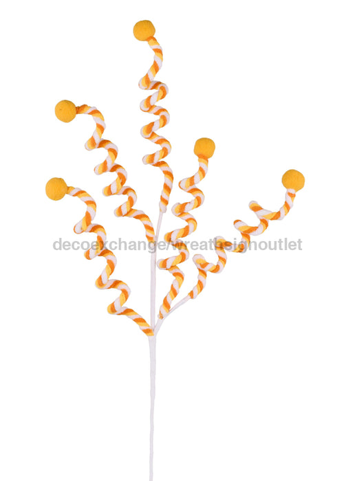 28’L Glitter Velvet Swirl Pompon Spray Orange/Yellow/White Mn035841 Pick