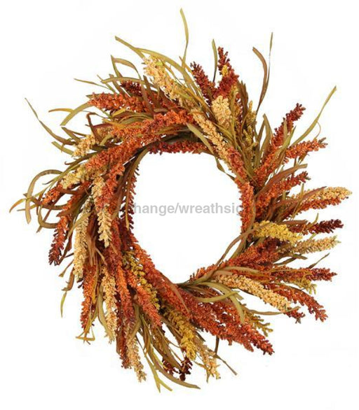 29"Dia Mini Bead Spike/Grass Wreath Burgundy/Orange/Yellow HA1424 - DecoExchange