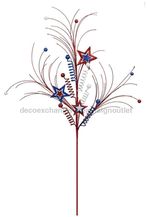 29’’L Glitter Patriotic Star Spray Red/White/Blue Hj1013 Pick