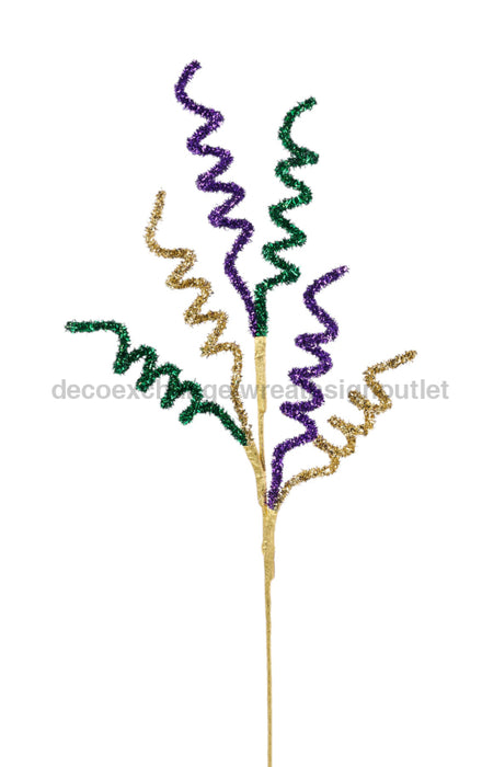 29’’L V-Cut Foil/Gltr Curly Twig Spray Mardi Gras Hg3332 Pick