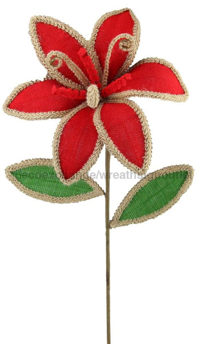 29"Oal Fabric/Jute Braid Poinsettia Stem Red XS368024 - DecoExchange
