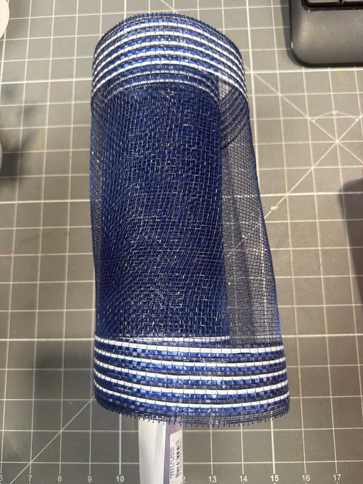 10"X10Yd Border Stripe Mesh Navy Blue/Royal Blue/Wht RE8506YA - DecoExchange®