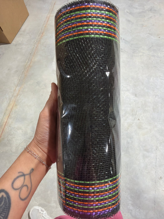 10"X10Yd Border Stripe Mesh Black/Lime/Purple/Orange RE85062R