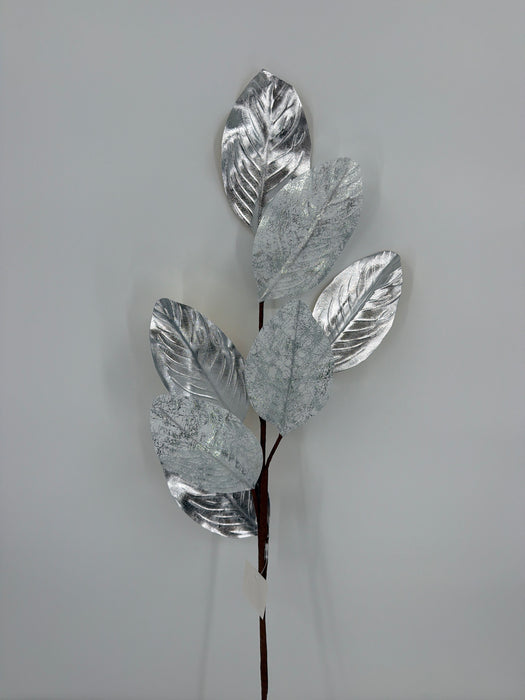 27in Metallic Magnolia Leaves Spray-Silver IPISB78101