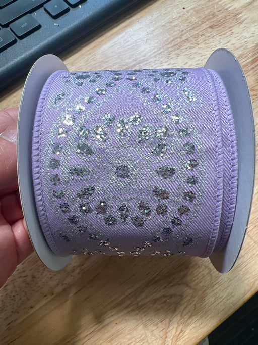 2.5"X10Yd Deluxe Wavy Floral Lavender/Silver RGE196213 - DecoExchange®