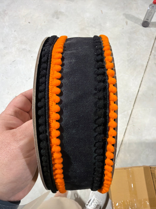 3“ x 10yds dupion orange black pom pom trim, black - DecoExchange®
