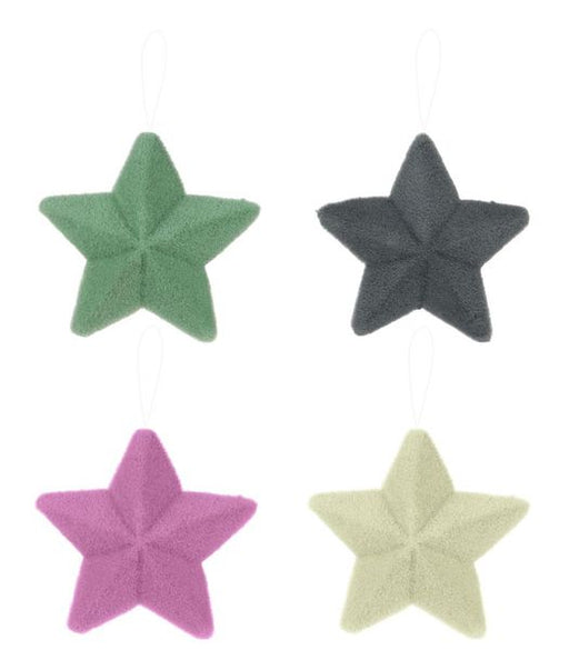 9"LX9"H Flocked Pointed Star 4 Asst Vintage Colors MS166298
