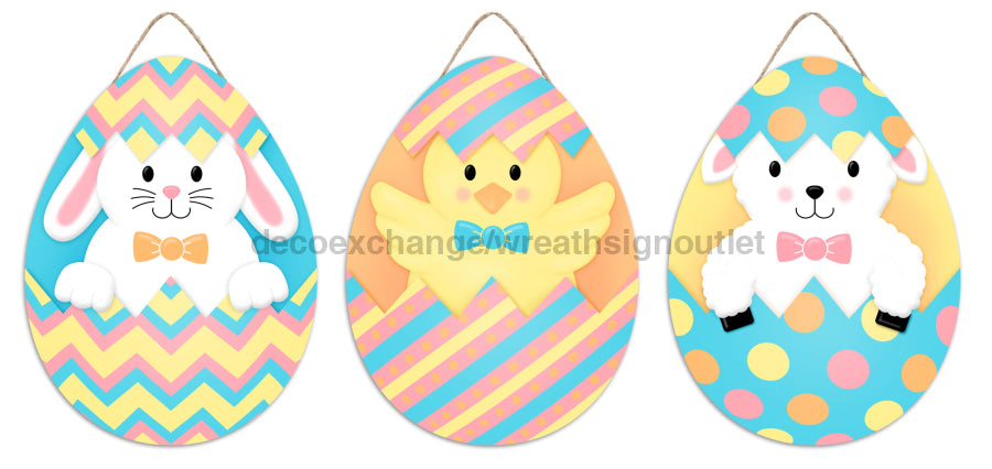 3 Asst 12’’H X 9’’L Easter Animal Egg Sign Yellow/Pink/White/Turq Ap7379