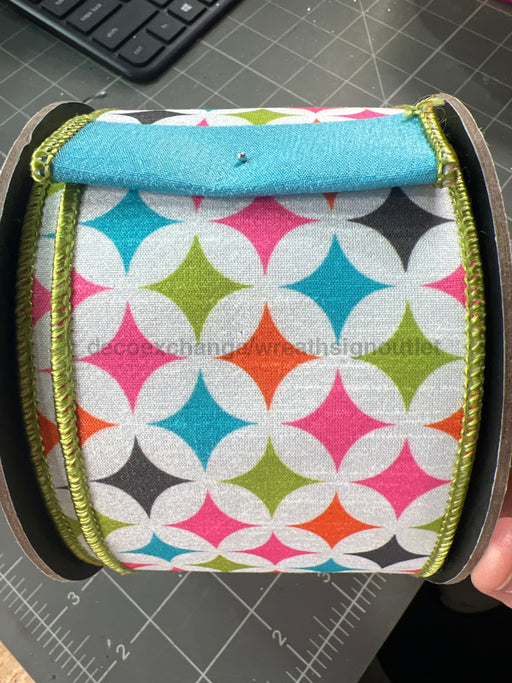 3’’ X 10Yds Dupion Colorful Retro Diamond Shape Pink Lime Teal Orange Ds-05-1575 Ribbon