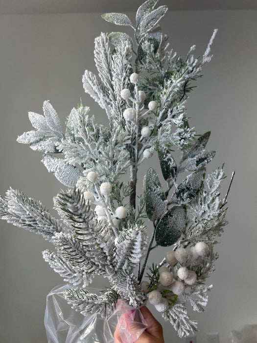 Flocked Pine Mix Berry Spray H30 86377SNOW - DecoExchange®