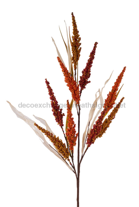 30’’L Beaded Spike/Corn Husk Spray Mustard/Rust/Orange HA1870AX Greenery