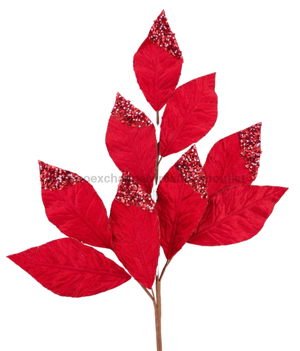 31.5"L Pressed Velvet/Glitter Leaf Spray Red XS234424 - DecoExchange