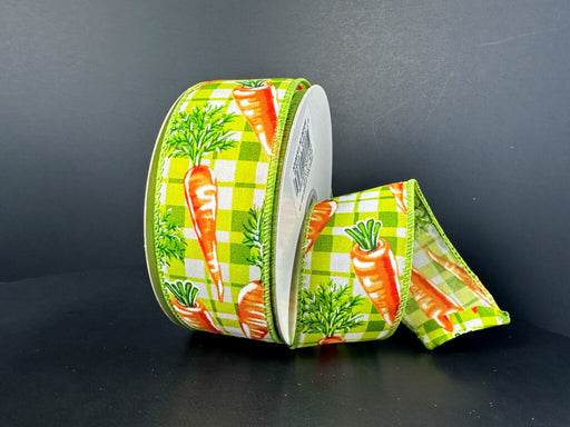 Green-Lime Plaid/Watercolor Carrots, 1.5"X10Y 31502-09-19 - DecoExchange®