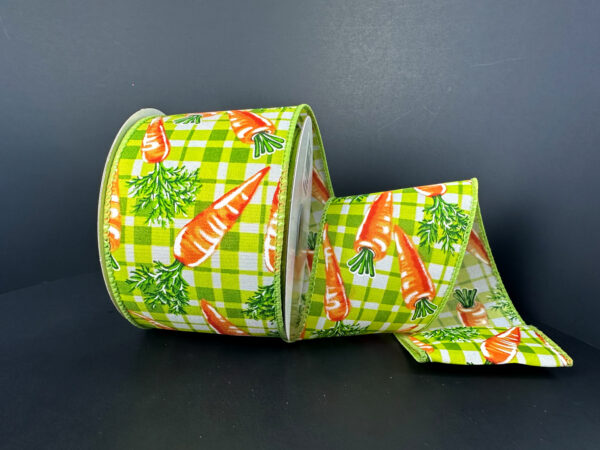 Green-Lime Plaid/Watercolor Carrots, 2.5"X10Y 31502-40-19 - DecoExchange®