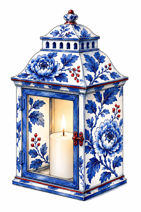 Blue and Red Lantern Sign, MF-W-0048-DH-32, 32" Door Hanger - DecoExchange®