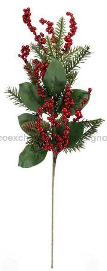32"L BERRY/PINE/MAGNOLIA LEAF SPRAY RED/TT GREEN/NATURAL XX2290 - DecoExchange