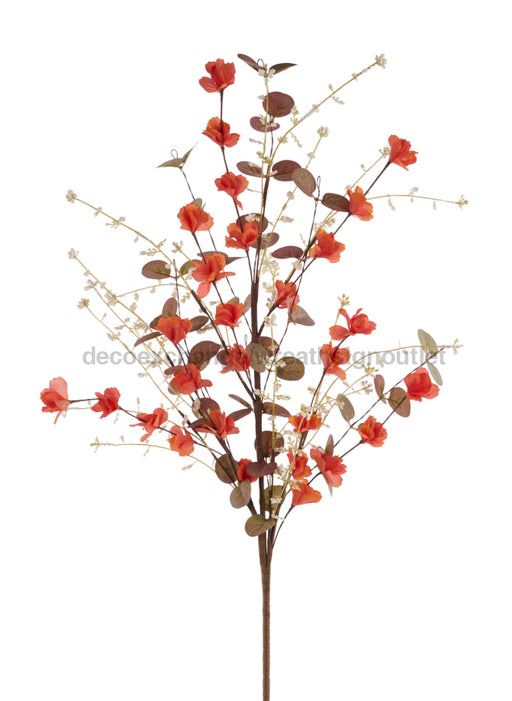 33’’L Flower/Leaf/Beaded Twig Spray Dark Orange/Cream FH8200A3 Pick