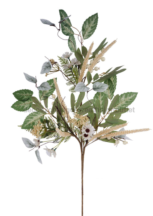 33"L Foliage/Berry/Flower Spray Beige/Green FH8201 - DecoExchange