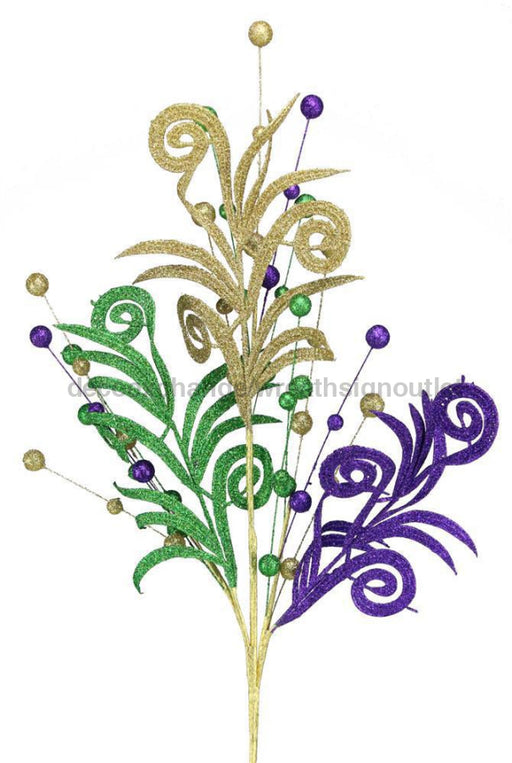 33’’L Glittered Styro Ball/Leaf Spray Mardi Gras Hg3187 Pick