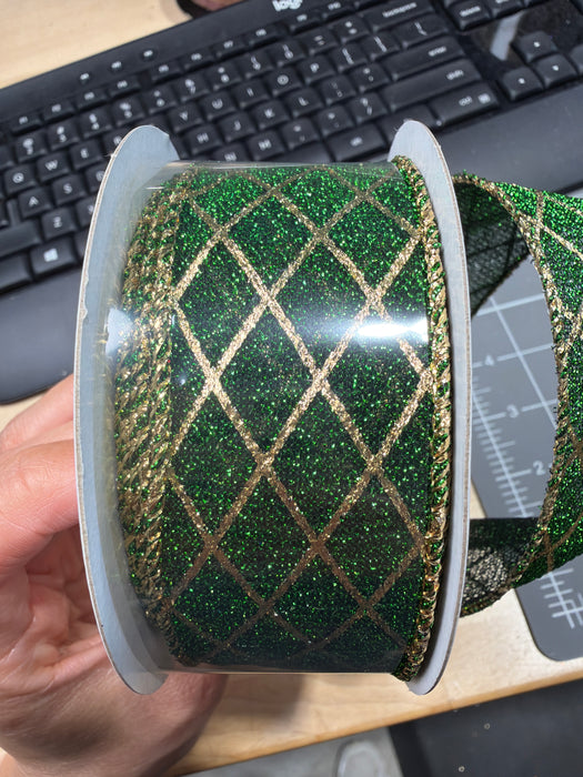 Green Fuzzy Metallic/Gold Diamond Lines, 1.5"X10Y 71668-09-29