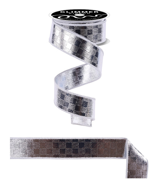 1.5"X10Yd Check Fused Shiny Silver NR600926 - DecoExchange®