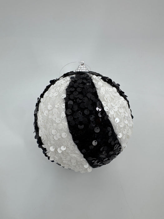 4.5" Sequin Glamour Stripe Ball Ornament MTX75880-BKWH - DecoExchange®