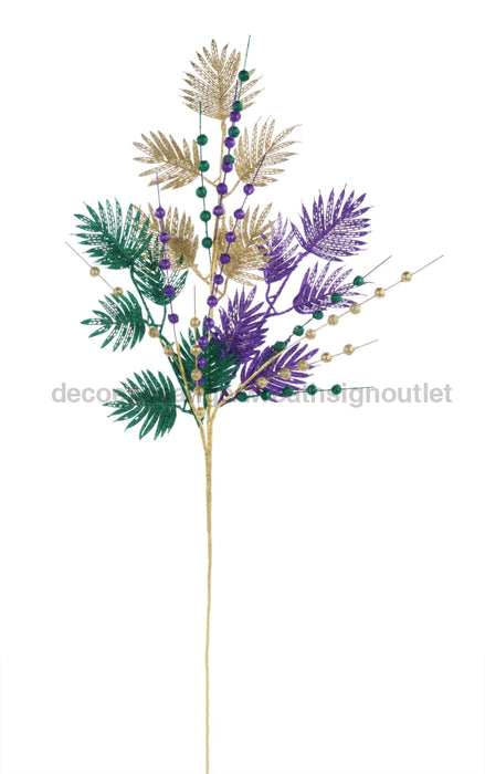 35’’L Glitter Palm Leaf/Ball Spray Mardi Gras HG3296 Pick