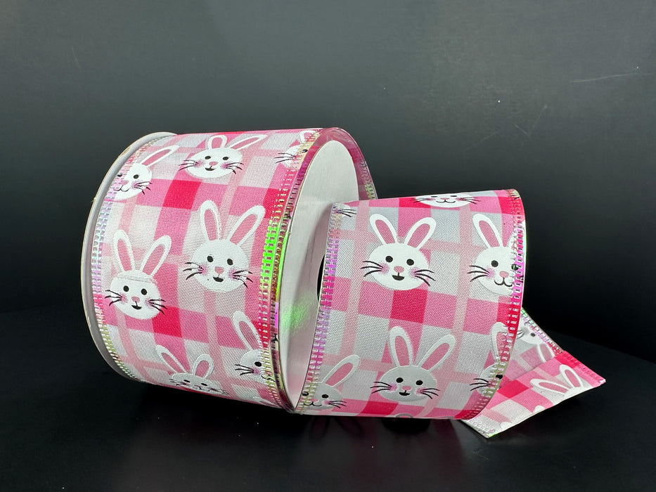 Wht Stn/Pnk Pld-Cute Bunny Faces, 2.5"X10Y 36606-40-03