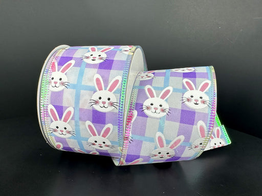 Wht Stn/Blu-Purp Pld-Cute Bunny Faces, 2.5"X10Y 36606-40-30 - DecoExchange®