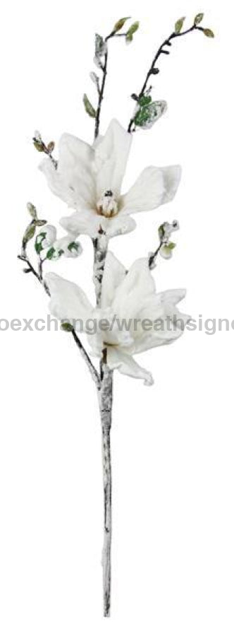36"L Snowed Magnolia Spray White/Green/Red XS7162 - DecoExchange