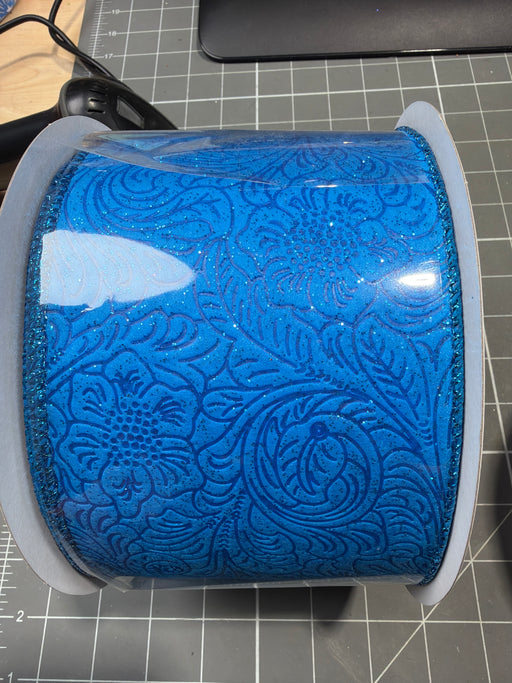 Turquoise Glittered Flower Embossed, 4"X25Y 72433-04-39B - DecoExchange®