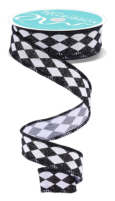 7/8"X10Yd Glitter Harlequin White/Black RGH7440L6