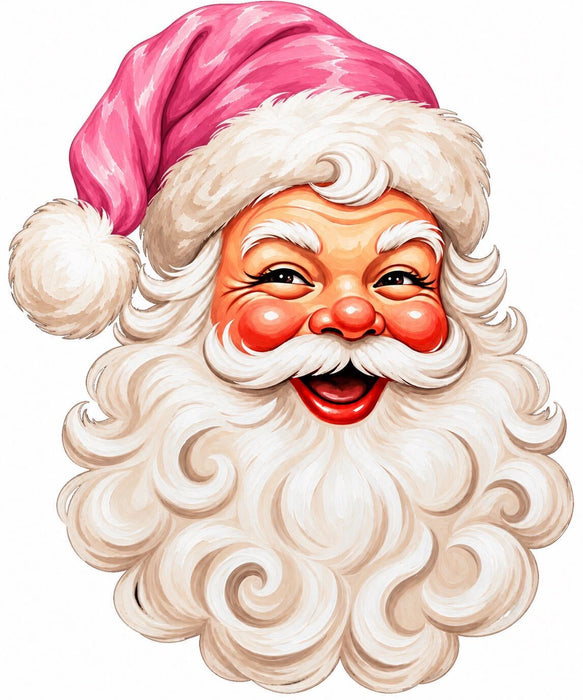 Vintage Santa Face Pink Hat, DBJ-W-0124, 14in Sign For Wreath, Wood Wreath Sign