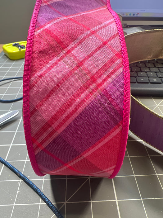 2.5" X 10Yds Dupion Raspberry Swirl Diagonal Plaid, Pink Purple 05-1420 - DecoExchange®