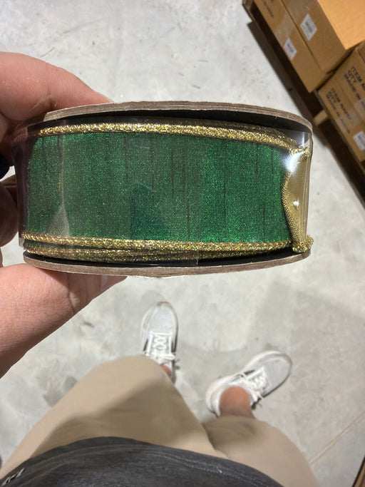 1.5“ x 10yds slub dupion metallic gold back, emerald green - DecoExchange®