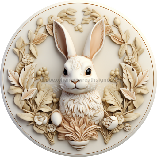 3D Rabbit Sign Easter Dco-00695 For Wreath 10 Round Metal