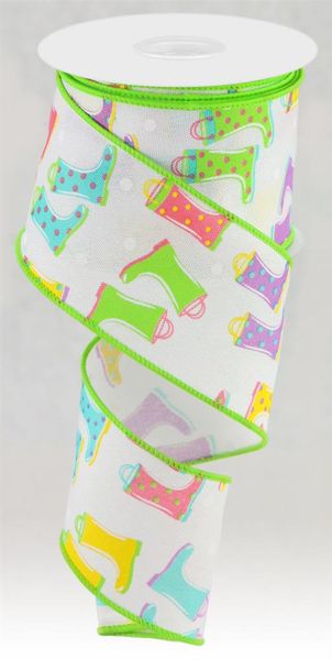 2.5"X10YD Rainboots on Faux Royal Wht/Teal/Pnk/Ylw/Lav/Grn RGC143427