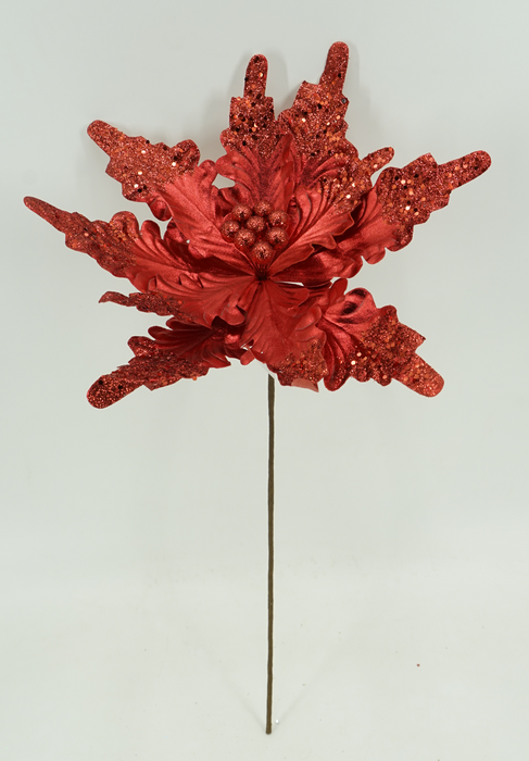 15 In Glitter Poinsettia Stem 40470