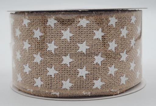41222-40-15: Nat Burlp/Wht Stars 2.5X10Y Ribbon