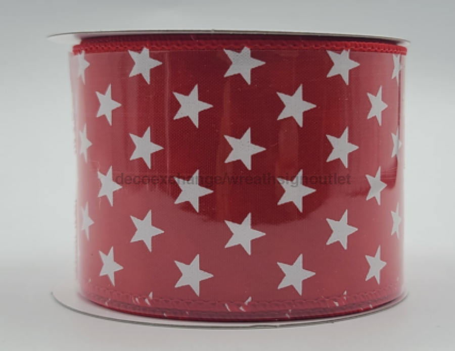 41223-40-12: Red Satin/Wht Stars 2.5X10Y Ribbon