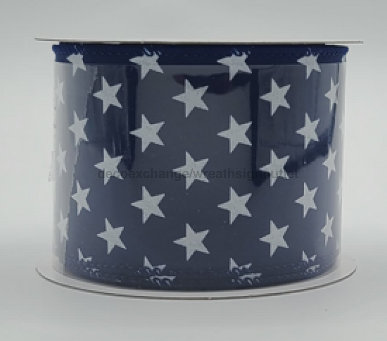 41223-40-27: Navy Satin/Wht Stars 2.5X10Y Ribbon