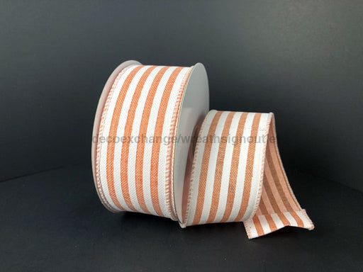 41255-09-26: Peach Linen/Wht Cabana Stripes 1.5X10Y Ribbon