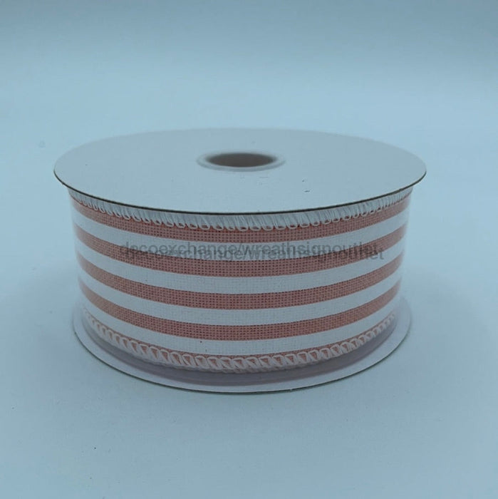 41255-09-26: Peach Linen/Wht Cabana Stripes, 1.5"X10Y - DecoExchange®