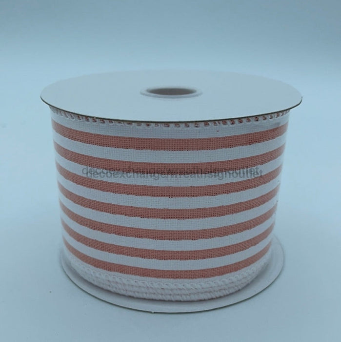 41255-40-26: Peach Linen/Wht Cabana Stripes, 2.5"X10Y - DecoExchange®