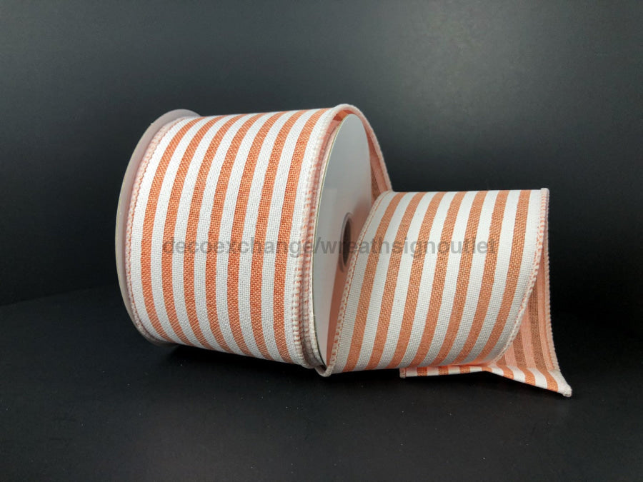 41255-40-26: Peach Linen/Wht Cabana Stripes 2.5X10Y Ribbon