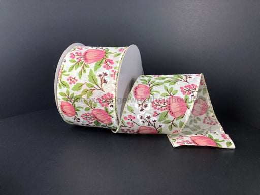 41256-40-34: Ivory Linen/Blush Peony-Cotton 2.5X10Y Ribbon