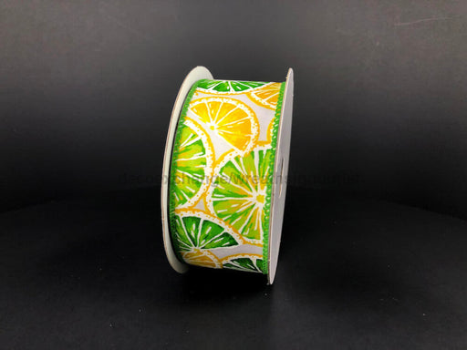 41334-09-09: White Satin/Lemons-Limes 1.5X10Y Ribbon