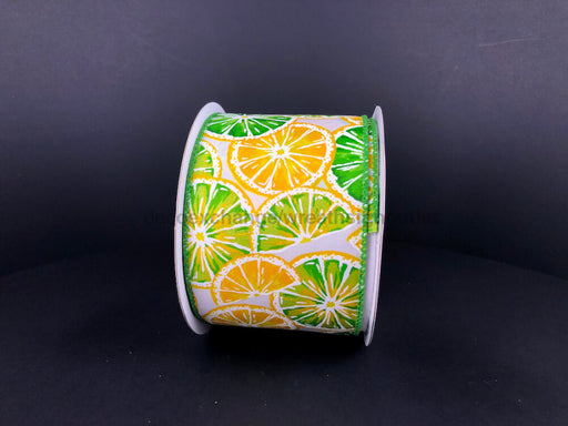 41334-40-09: White Satin/Lemons-Limes 2.5X10Y Ribbon