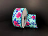 41335-09-45: Aqua Stn/Fuchsia Magnolias 1.5X10Y Ribbon